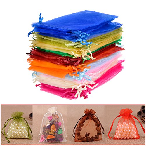 QLOUNI 100 Bolsitas de Organza Multicolores de Regalo Ideal para Decoración de la Boda,Dulces,Regalo,etc (10 * 15cm)