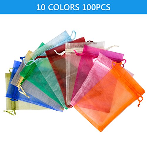 QLOUNI 100 Bolsitas de Organza Multicolores de Regalo Ideal para Decoración de la Boda,Dulces,Regalo,etc (10 * 15cm)