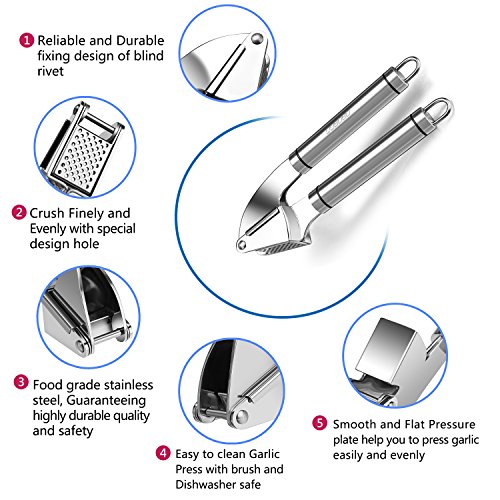 qobobo Prensa Ajos Prensa de Jengibre de Acero Inoxidable Utensilio de Cocina Limpiar con Facilidad