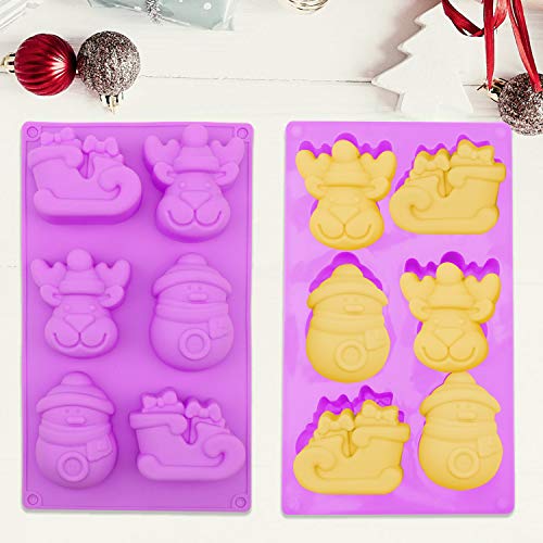 Qpout 5Pack Grandes Moldes de Silicona de Navidad, Jabón de Silicona de Navidad Jalea de Chocolate Moldes de Pastel Copo de Nieve Grande Árbol de Navidad Muñeco de Nieve Trineo de Reno Moldes