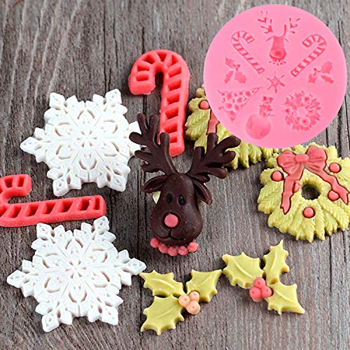 Qpout 5Pack Moldes de Fondant de Navidad, Árbol de Nieve Árbol de Navidad Reno Santa Candy Chocolate Moldes de Silicona Herramienta de Horneado para la Fiesta de Año Nuevo del Cumpleaños de Navidad