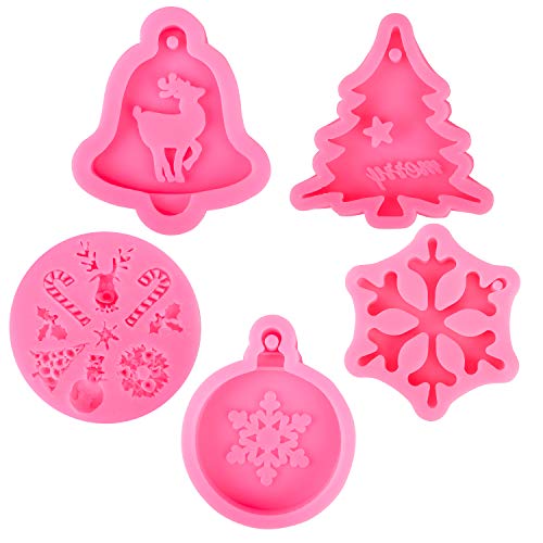 Qpout Navidad Moldes de Hornear (5pcs), Pastel de Silicona Fondant Hornear Moldes Chocolate Caramelo Herramienta de Hornear para Cumpleaños de Navidad Fiesta Pastel Decoración Cupcake Topper