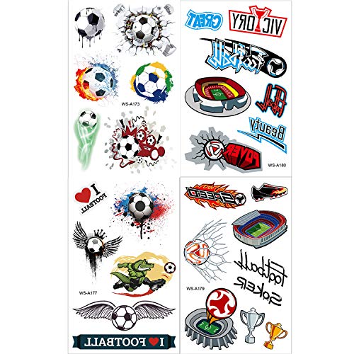 Qpout Tatuajes temporales de fútbol para niños, tatuajes impermeables de tema de fútbol niños niñas bolsas de regalo de fiesta de cumpleaños regalos regalos decoración de fiesta de fútbol accesorios