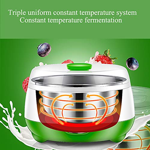 QQO Máquina de Yogur eléctrica automática 1.0L Recipiente con Revestimiento de Acero Inoxidable Natto Rice Wine Fermentador DIY Leben Yoghourt Machine Hacer Yogur Natural Saludable en casa,B