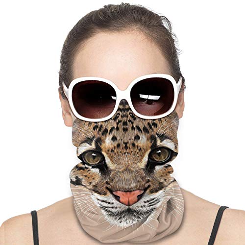 Q&SZ Sweatshirt Outdoor Headband Animal Cute Baby Leopard Portrait Wildlife African Tropical Feline Illustration Es Umber Cocoa Brown Scarf Neck Gaiter Face Bandana Scarf Head Scarf