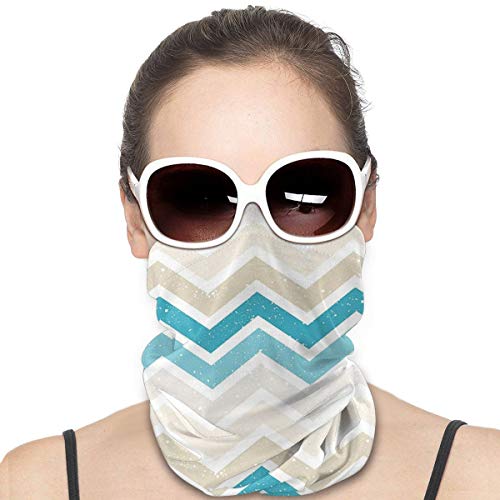 Q&SZ Sweatshirt Outdoor Headband Aqua Grunge Abstract Zig Zag Borders Chevron Geometrical Details Es Beige Cocoa Pink Turquoise and Blue Scarf Neck Gaiter Face Bandana Scarf Head Scarf