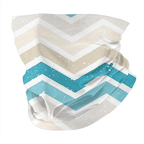 Q&SZ Sweatshirt Outdoor Headband Aqua Grunge Abstract Zig Zag Borders Chevron Geometrical Details Es Beige Cocoa Pink Turquoise and Blue Scarf Neck Gaiter Face Bandana Scarf Head Scarf