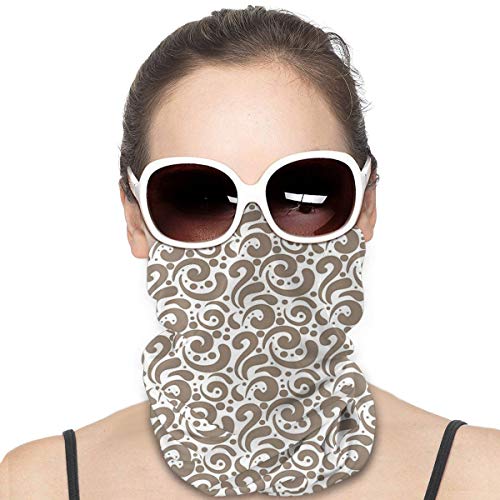 Q&SZ Sweatshirt Outdoor Headband Art Swirled Curved Bold Lines Brushstrokes Big and Little Polka Dots Circular Abstract Es Cocoa White Scarf Neck Gaiter Face Bandana Scarf Head Scarf