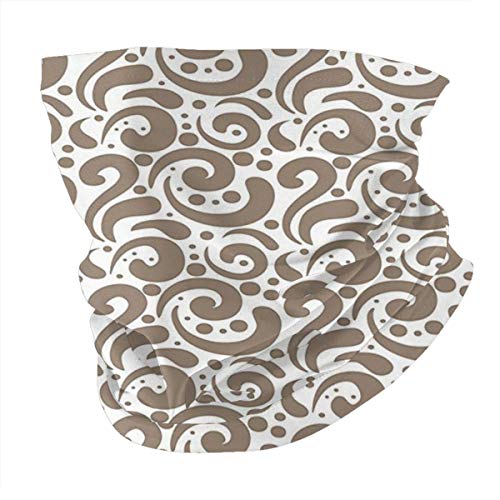 Q&SZ Sweatshirt Outdoor Headband Art Swirled Curved Bold Lines Brushstrokes Big and Little Polka Dots Circular Abstract Es Cocoa White Scarf Neck Gaiter Face Bandana Scarf Head Scarf