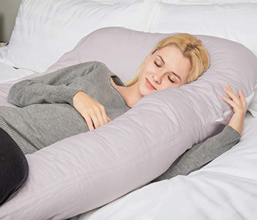 QUEEN ROSE Almohada para el Embarazo, Almohada de Maternidad en Forma de U con Cremallera Funda Extraíble, Almohada para Todo el Cuerpo para Mujeres Embarazadas (Gris)