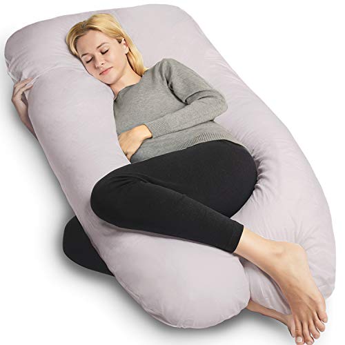 QUEEN ROSE Almohada para el Embarazo, Almohada de Maternidad en Forma de U con Cremallera Funda Extraíble, Almohada para Todo el Cuerpo para Mujeres Embarazadas (Gris)