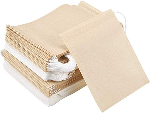 Queta Bolsitas de Té 200pcs Filtros de Té Finos y Desechables, para Té/Té de Frutas/Té de Flores/Especia/Polvo de Hierbas (Blanco + marrón), 6x8cm