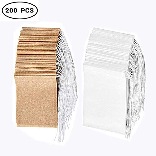 Queta Bolsitas de Té 200pcs Filtros de Té Finos y Desechables, para Té/Té de Frutas/Té de Flores/Especia/Polvo de Hierbas (Blanco + marrón), 6x8cm