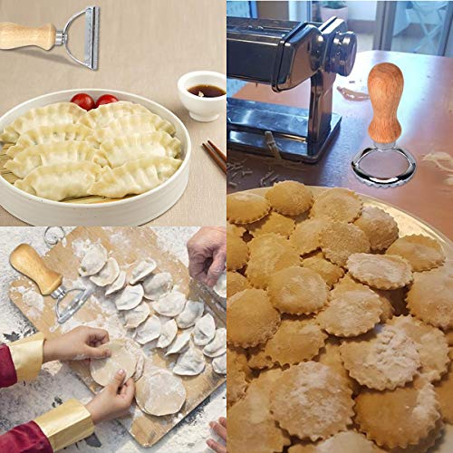 Queta-Cortadores de Raviolis,Moldeador de Ravioles con Mango de Madera, Cortapastas, para Hacer Raviolis, Pasta,Empanadillas o Galletas [4 Piezas]