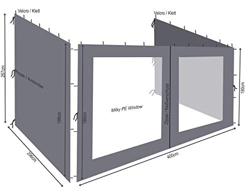 QUICK STAR 3 Paredes Laterales para Tienda de Pared Pergola 3x4m Antracita