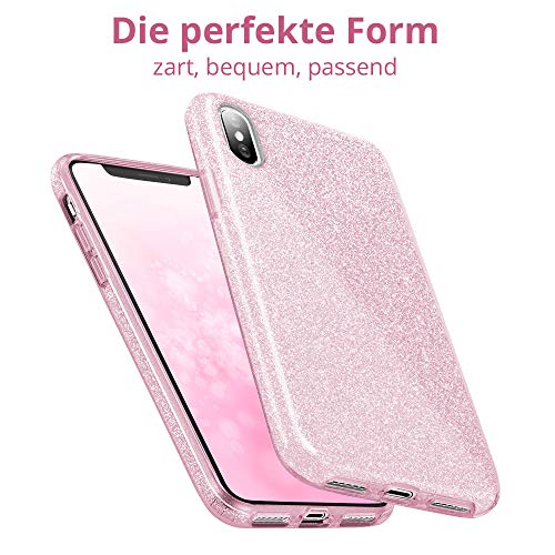 Qult Carcasa para Móvil Compatible con Funda Huawei P30 Pro Rosa Brillante Silicona Dura Bumper Teléfono Brillar Purpurina Caso para Huawei P30 Pro Pink