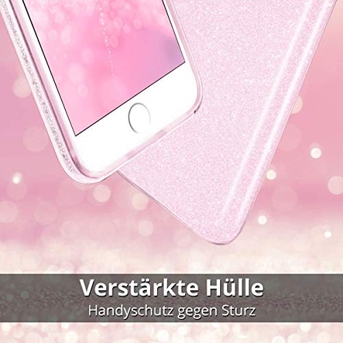 Qult Carcasa para Móvil Compatible con iPhone 6, iPhone 6S Funda Silicona Rosa Brillante Dura Bumper Teléfono Brillar Purpurina Caso para iPhone 6, 6S Pink