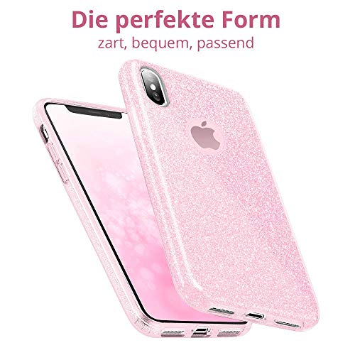 Qult Carcasa para Móvil Compatible con iPhone 6, iPhone 6S Funda Silicona Rosa Brillante Dura Bumper Teléfono Brillar Purpurina Caso para iPhone 6, 6S Pink