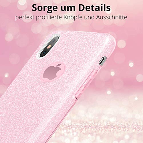 Qult Carcasa para Móvil Compatible con iPhone 6, iPhone 6S Funda Silicona Rosa Brillante Dura Bumper Teléfono Brillar Purpurina Caso para iPhone 6, 6S Pink