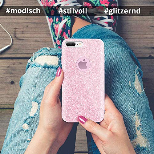 Qult Carcasa para Móvil Compatible con iPhone 6, iPhone 6S Funda Silicona Rosa Brillante Dura Bumper Teléfono Brillar Purpurina Caso para iPhone 6, 6S Pink