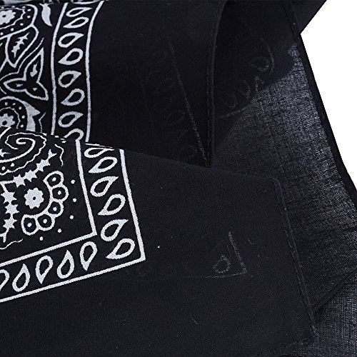 QUMAO Pack de 3 Pañuelos Bandanas de Modelo de Paisley para Cuello/Cabeza Multicolor Múltiple 100% Algodón para Mujer y Hombre (Pack de 3; Negro&blanco&rojo)