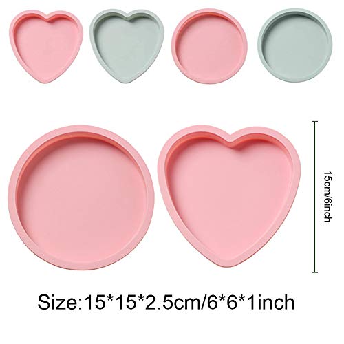 QWEPU 4 PCS Moldes para Tartas Moldes de Silicona Antiadherente 6 Pulgadas, antiadherentes Bandeja para Hornear Cocina Molde para Repostería Pan Chocolate Jalea (Redondo y corazón)