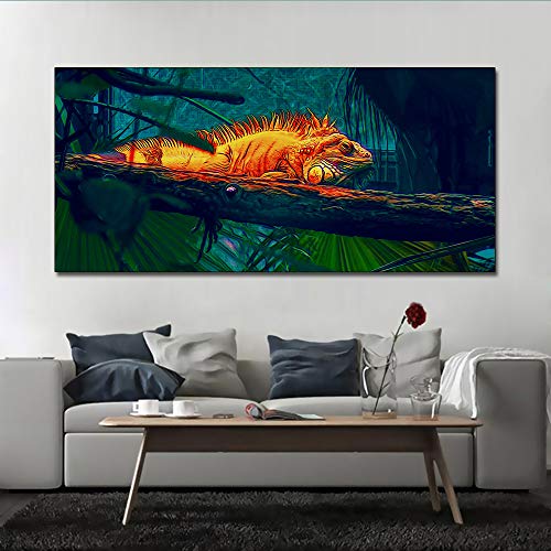 QWESFX Animal Canvas Painting Print on Canvas Wall Art Picture Pintura al óleo para sala de estar Decoración para el hogar Lizard Chameleon Poster (Print No Frame) A 35x70CM