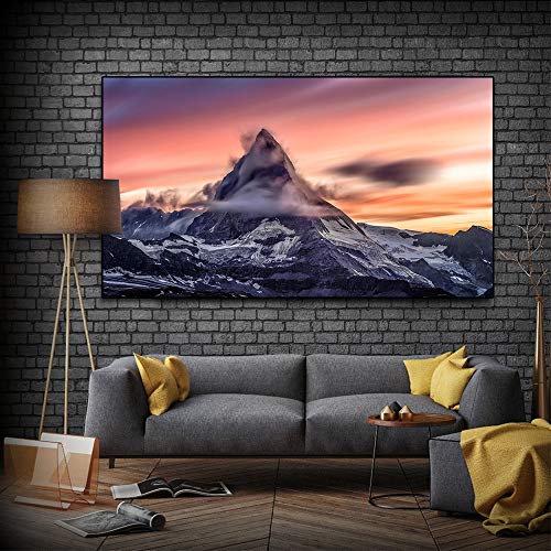 QWESFX HD Paisaje Imagen Nieve Montaña Arte de la pared Cuadro Lienzo Pintura Carteles Imprimir Decoración de la imagen de la pared para la sala de estar (Imprimir sin marco) A 35x70CM