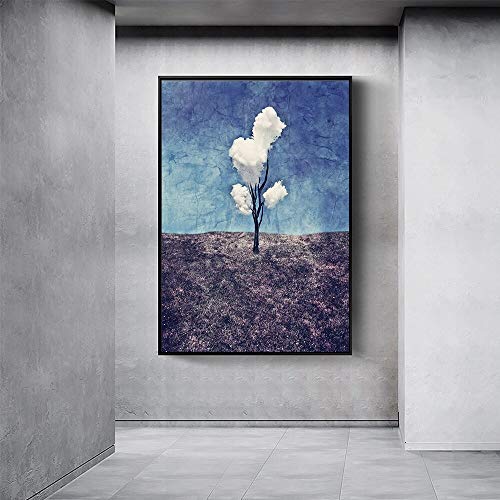 QWESFX Nórdico lienzo pintura tres nubes blancas paisaje abstracto pared arte imagen impresión en lienzo decoración del hogar (impresión sin marco) E 60x120 cm