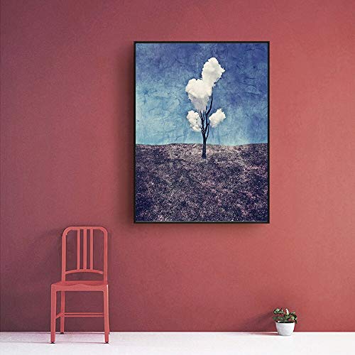 QWESFX Nórdico lienzo pintura tres nubes blancas paisaje abstracto pared arte imagen impresión en lienzo decoración del hogar (impresión sin marco) E 60x120 cm