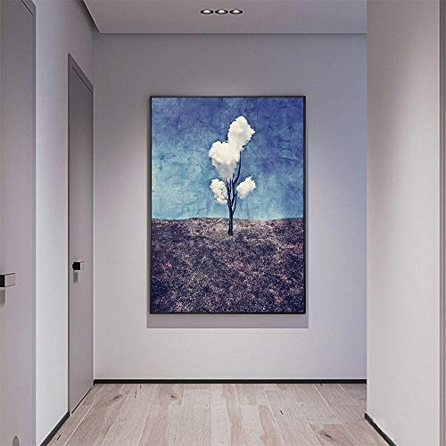 QWESFX Nórdico lienzo pintura tres nubes blancas paisaje abstracto pared arte imagen impresión en lienzo decoración del hogar (impresión sin marco) E 60x120 cm