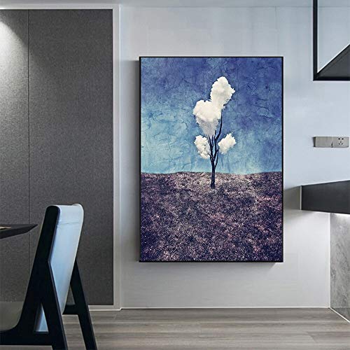 QWESFX Nórdico lienzo pintura tres nubes blancas paisaje abstracto pared arte imagen impresión en lienzo decoración del hogar (impresión sin marco) E 60x120 cm