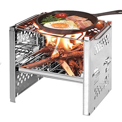 QYWSJ Parrilla de La Barbacoa del Carbón de Leña, Parrilla de Barbacoa Plegable de Acero Inoxidable Compacta, Portátil para Cocinar Al Aire Libre,Camping,Senderismo,Picnics,Supervivencia