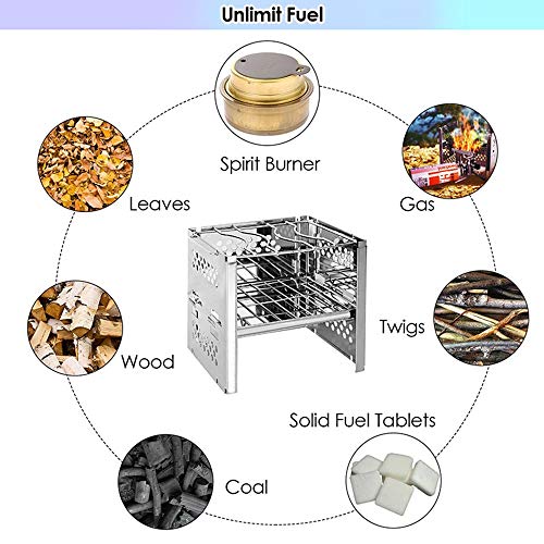 QYWSJ Parrilla de La Barbacoa del Carbón de Leña, Parrilla de Barbacoa Plegable de Acero Inoxidable Compacta, Portátil para Cocinar Al Aire Libre,Camping,Senderismo,Picnics,Supervivencia