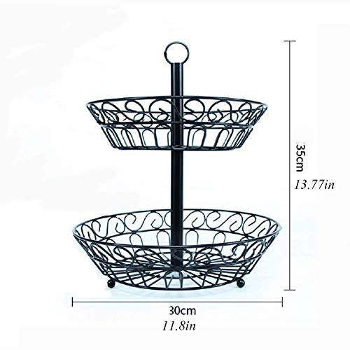 QYYDJsgl - Soporte Multiusos para canastas de Frutas y plátanos con Soporte para Perchas de Uvas, Bandeja de Almacenamiento de 2 Niveles de Metal para Frutas y Alimentos