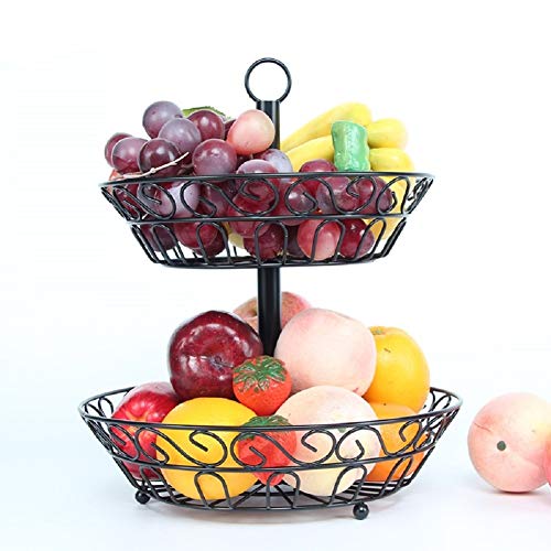 QYYDJsgl - Soporte Multiusos para canastas de Frutas y plátanos con Soporte para Perchas de Uvas, Bandeja de Almacenamiento de 2 Niveles de Metal para Frutas y Alimentos