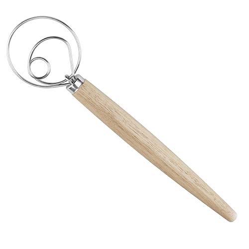 QZH Masa de Acero batidor de Mano amasadora de Acero con Mango de Madera para Hornear Pan Accesorios Mezclador para Hornear tortas de Masa fermentada Postre Pizza Pasteles