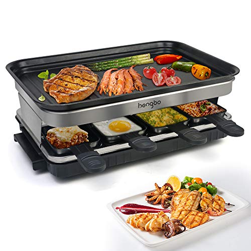 Raclette Grill con 8 Mini Sartenes Revestimiento Antiadherente Regulador de Temperatura para 8 Personas 1500W Negro