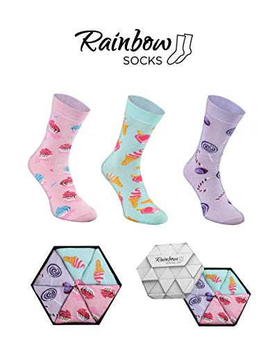 Rainbow Socks - Hombre Mujer Calcetines Más Dulces Graciosos - 3 Pares - Piruletas Muffins Helado - Talla 41-46