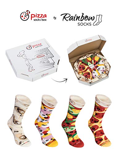 Rainbow Socks - Pizza MIX Caprichosa Vege Pepperoni Mujer Hombre - 4 pares de Calcetines - Tamaño 41-46