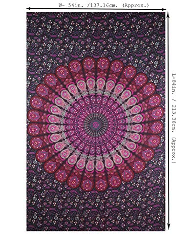 RAJRANG BRINGING RAJASTHAN TO YOU Mandala Tapicería - Hippie Colgar de la Pared Bohemia Colcha Manta de Algodón Decoración del Dormitorio - Rosado y Purpura - 213 x 137 cm