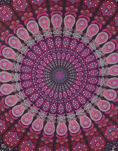 RAJRANG BRINGING RAJASTHAN TO YOU Mandala Tapicería - Hippie Colgar de la Pared Bohemia Colcha Manta de Algodón Decoración del Dormitorio - Rosado y Purpura - 213 x 137 cm