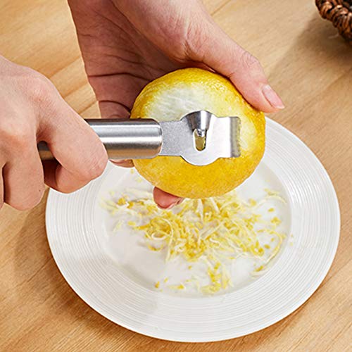 Rallador de limón de acero inoxidable, rallador naranja cítrico lima cocina fruta pelador herramienta con canal cuchillo Tamaño libre Metal Color