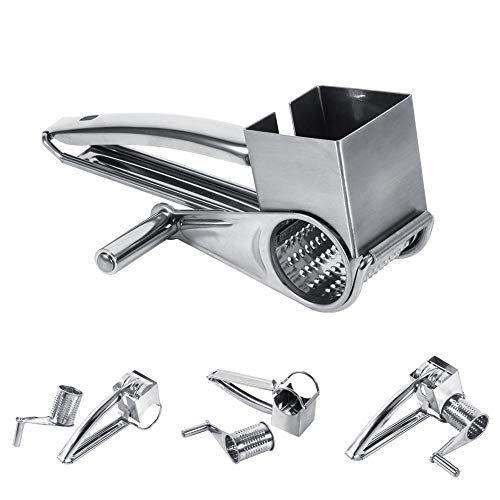 Rallador de Queso, Multifuncional Cocina Craft Rotary Acero Inoxidable Cheese Grater 1 Tambores Slice Shred Tool