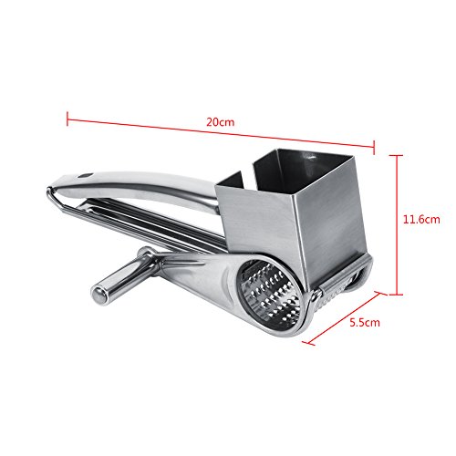 Rallador de Queso, Multifuncional Cocina Craft Rotary Acero Inoxidable Cheese Grater 1 Tambores Slice Shred Tool