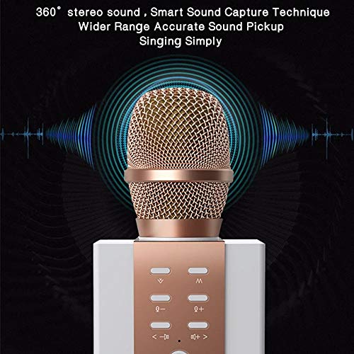 Ramingt-Home Micrófono Karaoke Altavoz Bluetooth inalámbrica Bluetooth El micrófono de Karaoke 2-en-1 de Mano Canto Grabación Reproductor portátil KTV para la Difusión (Color : Gold, Size : One Size)