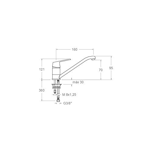 Ramon Soler 60E300741 Cártago - Grifo de fregadero caño de 15cm de largo, giratorio 360º, acabado cromado Diamond Finish, ahorro de agua S2 del 50%, limitador de temperatura y anticorrosión patentado