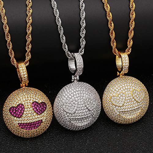 Rap Jewelry Hip-Hop - Colgante con diseño de Emoticono y Texto en inglés Love You, Color Dorado, Plateado, Dorado y Rojo, Plata, Size