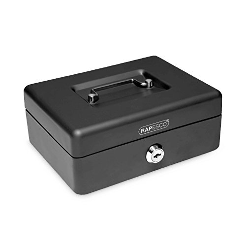 Rapesco money - Caja fuerte portátil de 20 cm de ancho con portamonedas interior, color negro