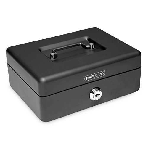 Rapesco money - Caja fuerte portatil de 30 cm de ancho con portamonedas interior, color negro